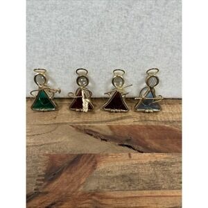 4 Vintage Angel Pendant Ornament Suncatcher GoldToned StainedGlass Music Artisan